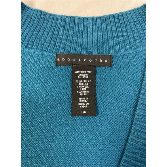 Apostrophe Teal Button Front Cardigan Sweater with Pockets Size Large - Picture 2 of 6